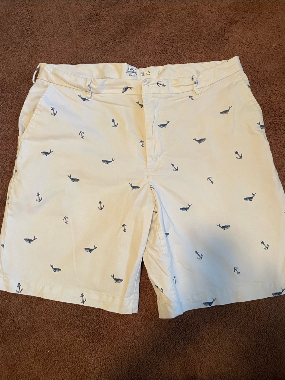 Izod White Shorts with Navy Whale & Anchor Print
